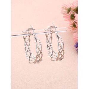 Silver Braid Twist Hoop Earrings Lightwght Stylish Swirl Classic Fashion Jewelry